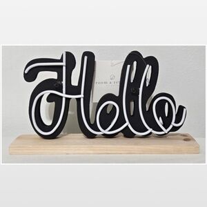 New Room & Retreat Home Sign Hello Word Art Black & White Décor Sitter Wood NWT